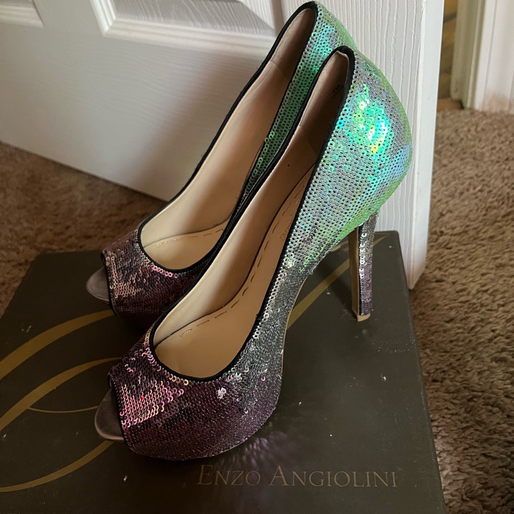 Enzo Angiolini Purple and Green Glitter Heels